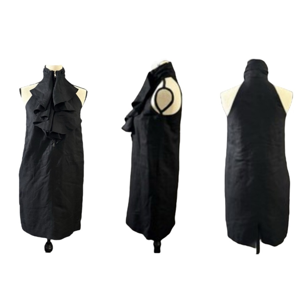 Club Monaco Ruffle Front Zipper Little Black Dress